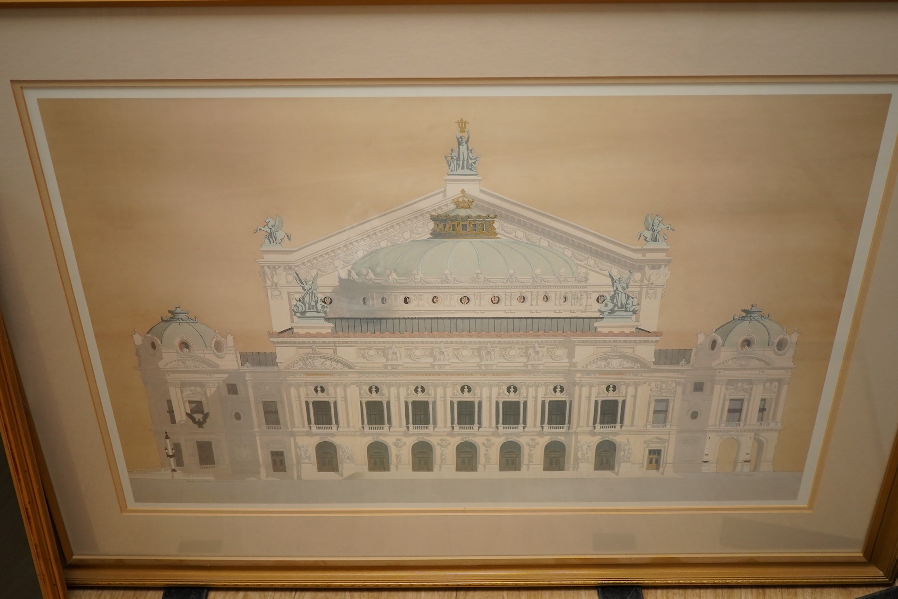 A pair of modern architectural colour prints together with a pair of decorative prints after Piranesi to include: Arco Di Settimio Severo, largest 48 x 73cm, all framed